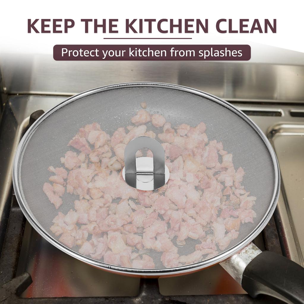3Pcs Splatter Guard Stainless Steel Frying Pan Splatter Screen with Foldable Handle Mesh Oil Proofing Lids for Kitchen Cooking