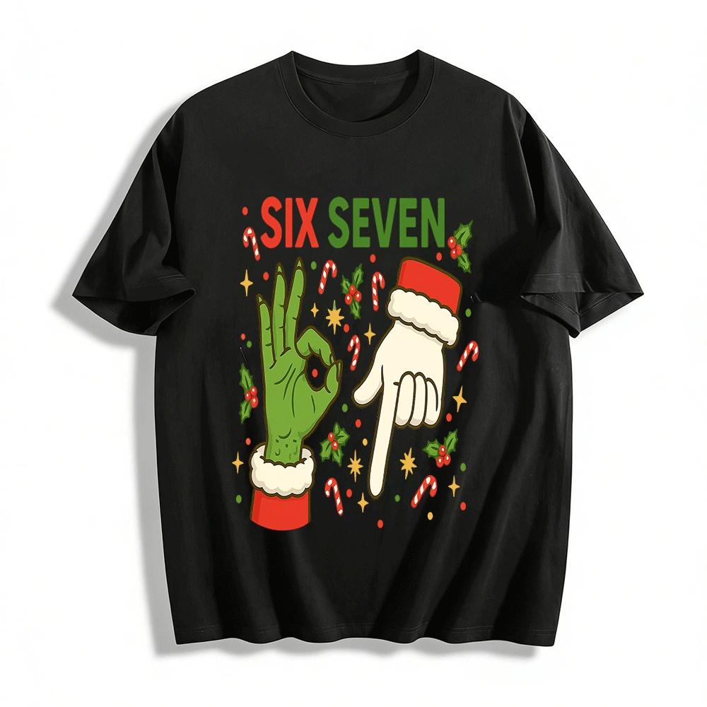 Grinch Gesture Six Seven Eight Funny Holiday Print Top Pure cotton T-shirt XXS