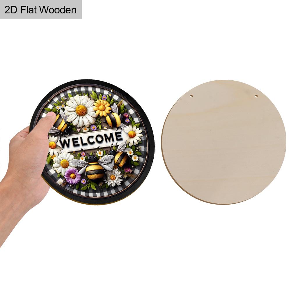 Gartenarbeit Holz Willkommensschild mit Bienen- und Blumenmuster - Dekorative Hängeplakette Idealer Hängeschmuck