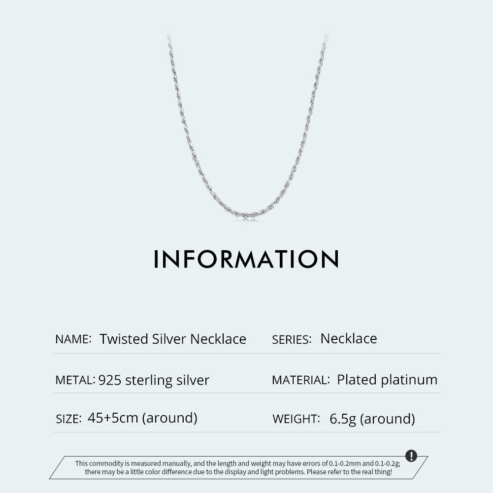 Bamoer 925 Sterling Sølv Twisted Sølv Halskjede Enkel kjedekobling for kvinner Platinabelagt Fine Smykker Gave