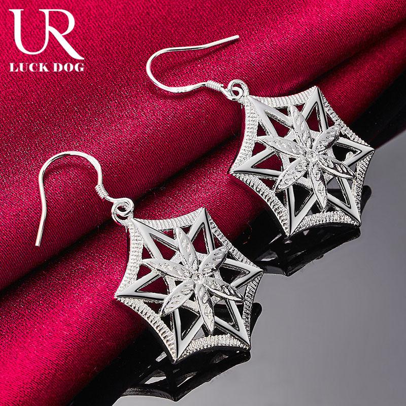 925 Sterling Silver Star Shaped Geometric Pendant Piercing Earrings Fashionable Wedding Jewelry