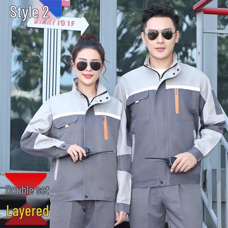 Men's Cotton Workwear Set: Durable Spring/Autumn Long Sleeve Uniform for Workshop and Repair with Printing.