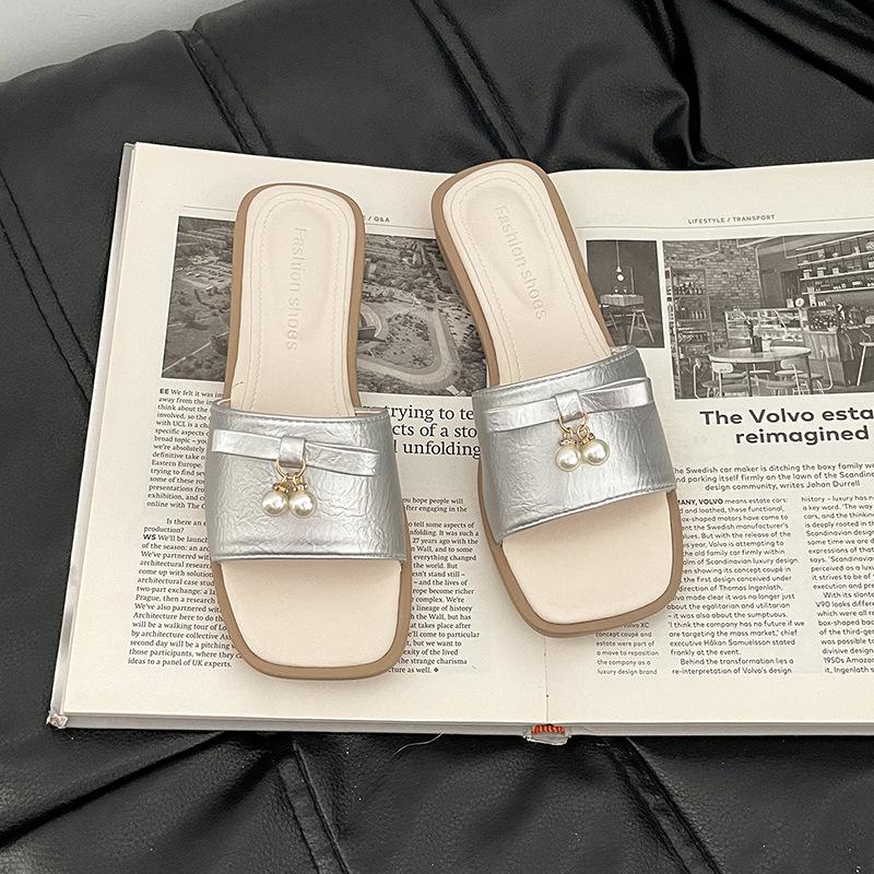 French retro square head one-word wedged slippers women wear open-toed cool slippers in summer commuting casual thick-heeled sandals