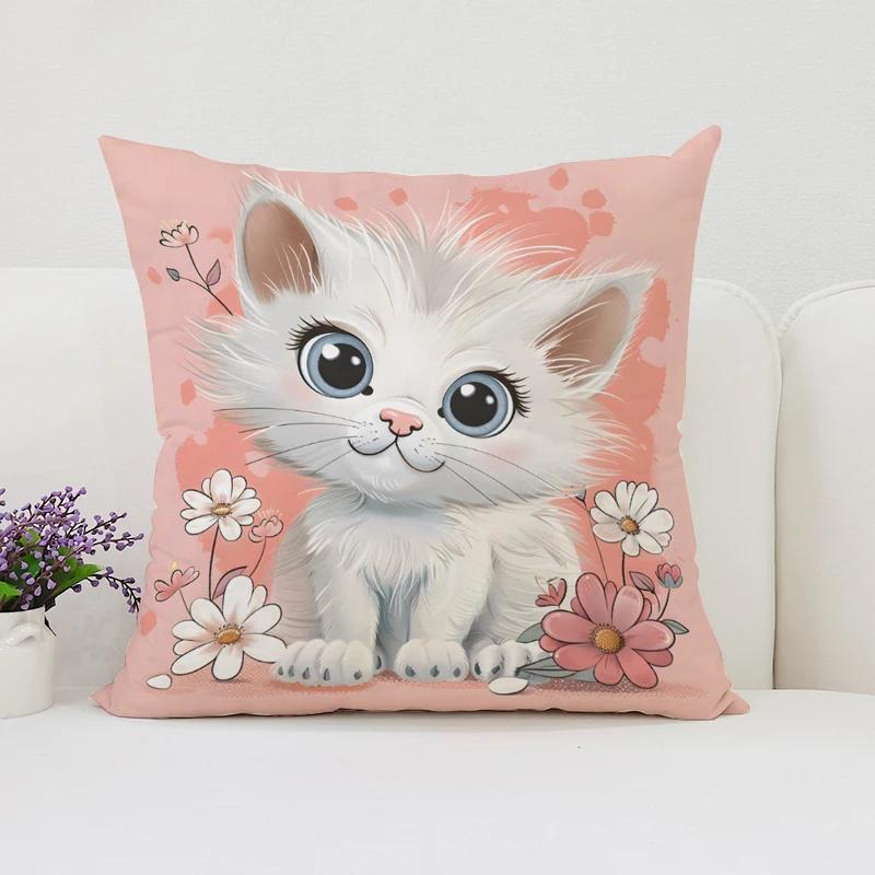 Cute Cartoon Cat Pillowcases for Pillows 45x45 Cushions Cover Aesthetic Room Decoration Cushion Cover 50x50 Home Decor Pillow