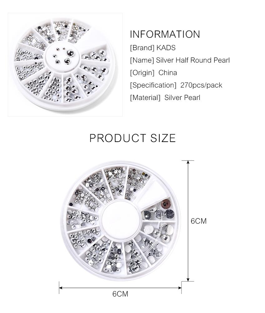 kads Nagel-Silberperlen-Dekoration, runde Dekorationen, flacher Boden, Halbkreis, Nail-Art-Strasssteine, Nagel-Strasssteine