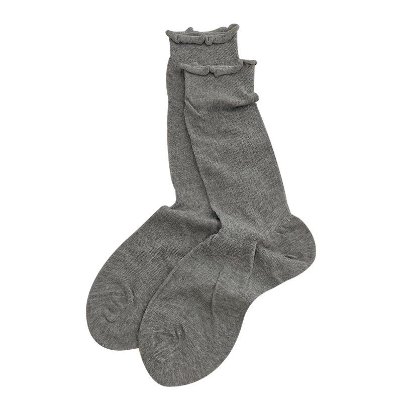 Women's Ballet-Style Japanese Mesh Socks: Sweat-Absorbent, Breathable, Ruffled Edge, Solid Color, Thin Slouch Style.