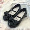 Cute Bow Lolita Shoes Lolita JK Small Leather Shoes Round Head Mid Heel Mary Jane Single Shoes Women