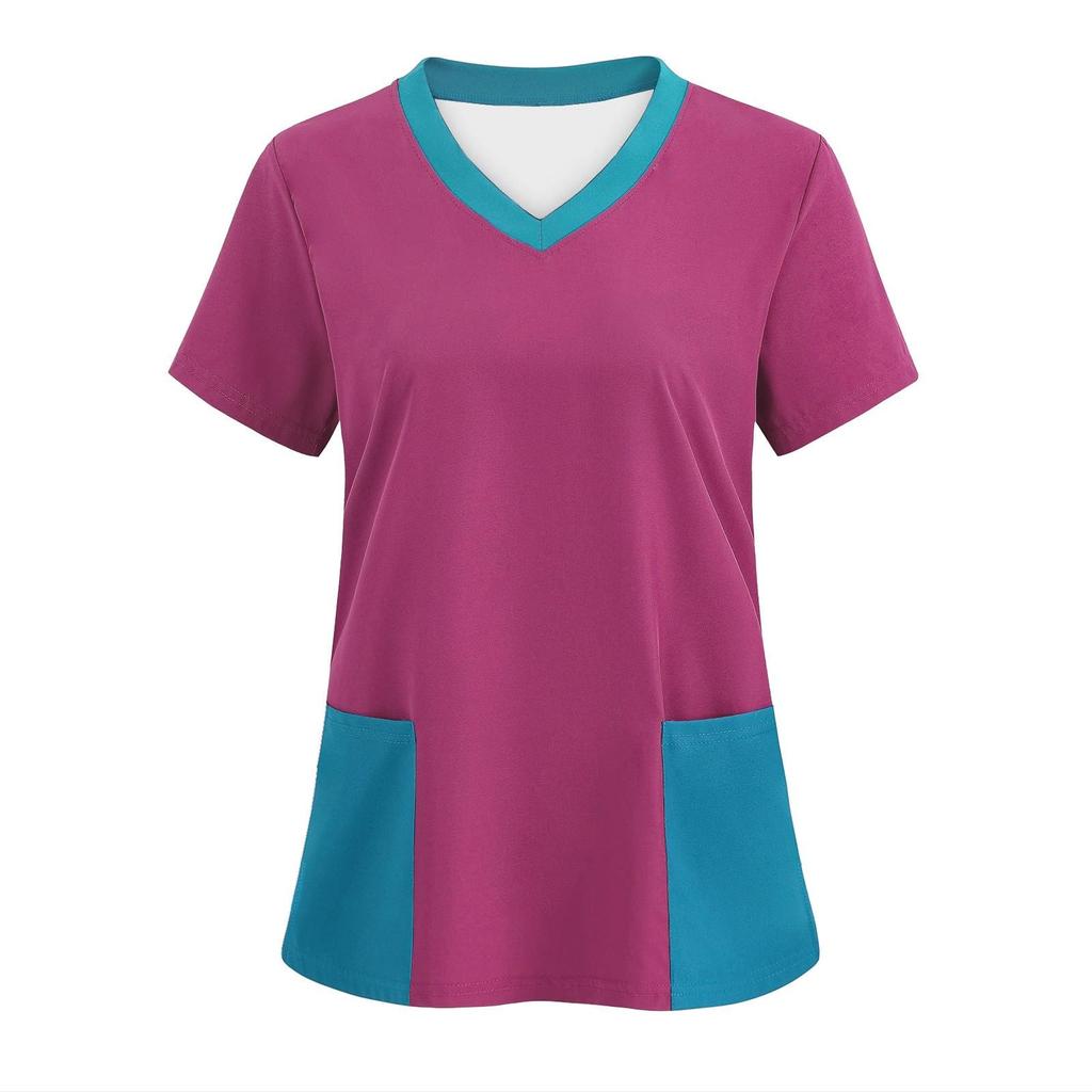 Women's Fashion V-Neck Short Sleeve Overalls With Pockets Tops  Clothes