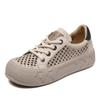 Fashion Fashion Women Flat Platform Shoes Summer Hollow Out Breathable Lace-Up Casual Sneakers Women Versatile Board Shoes Beige