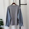 Autumn and Winter New Splicing Denim Sleeves Knitted Sweater Top Loose Casual Versatile Fake Two-piece Sweater Pullover Women