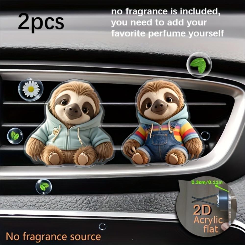 

2D flat cute sloth car vent clip decorative diffuser (fragrance not included), car interior decoration, aromatherapy clip, ideal for holiday gifts 6cm