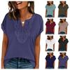 Amazon 2026 European and American Cross-border Summer New Bohemian Loose Women's Lace V-neck Short-sleeved T-shirt