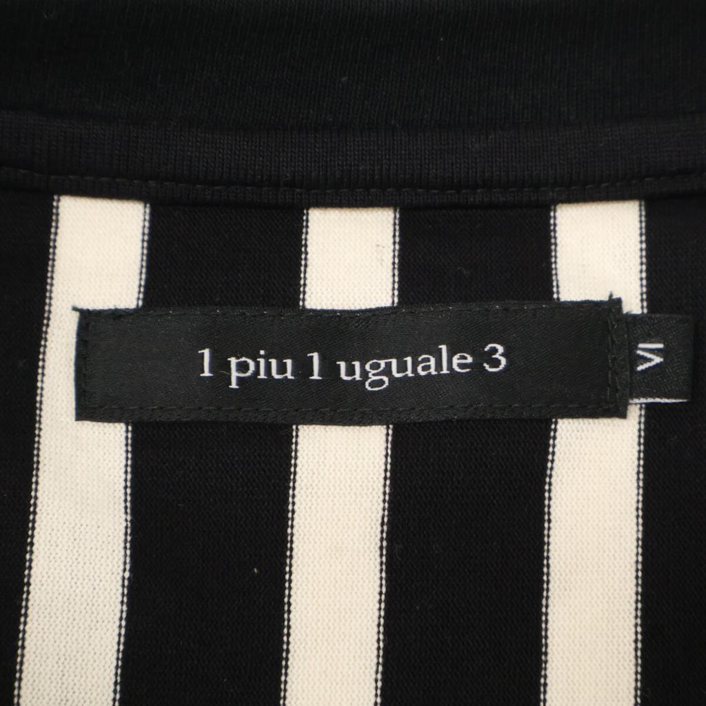 1piu1uguale3 Block Stripe MRT309 Cotton Crew Neck T-Shirt tops 4 Black WhiteUsed