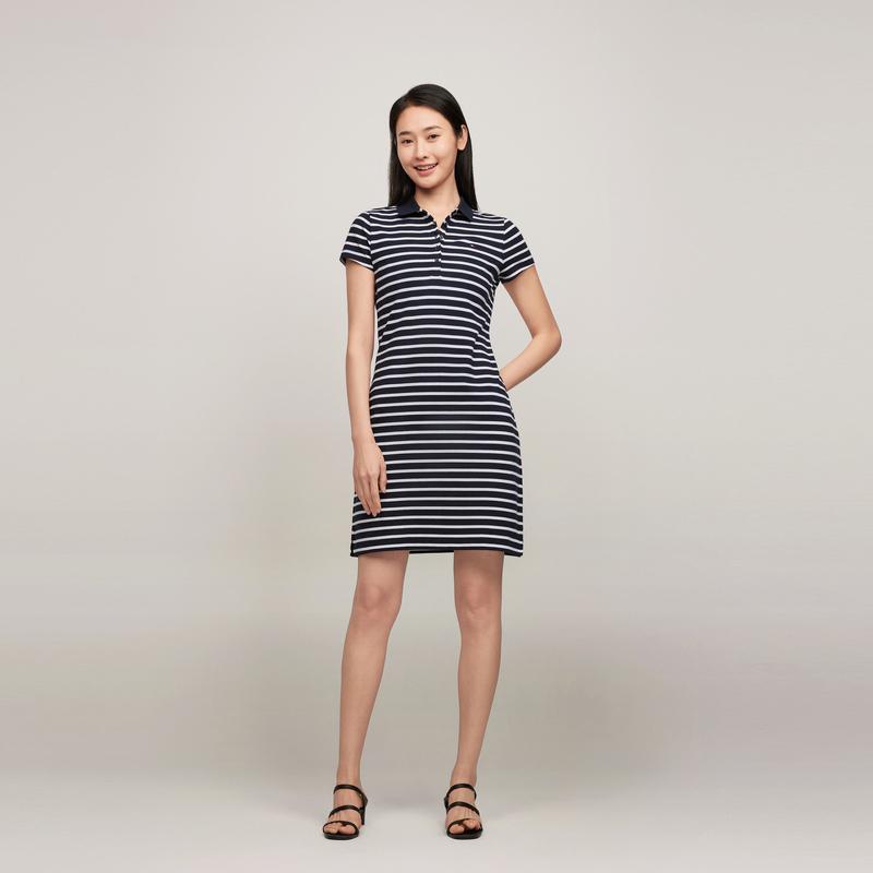 Tommy Hilfiger Striped Slim Fit Casual Commuter Five-Button Polo Dress Women dresses 76J4862
