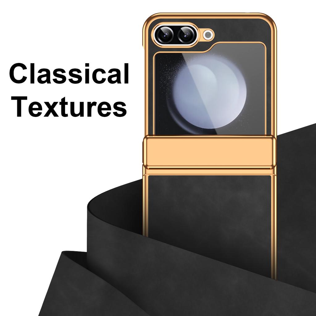 For Samsung Galaxy Z Flip7 FE 5G/Z Flip6 5G Case Hinge Protection Leather Coated PC Folding Phone Cover