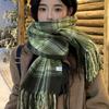 Green scarf women's autumn and winter versatile imitation cashmere thickened plaid shawl to keep warm students dual-purpose scarf men