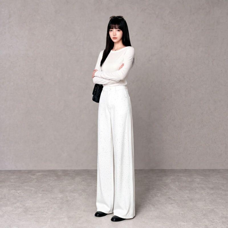 Autumn and winter new white gypsy star hot diamond straight tube high waist mopping floor wide leg flash diamond denim trousers women