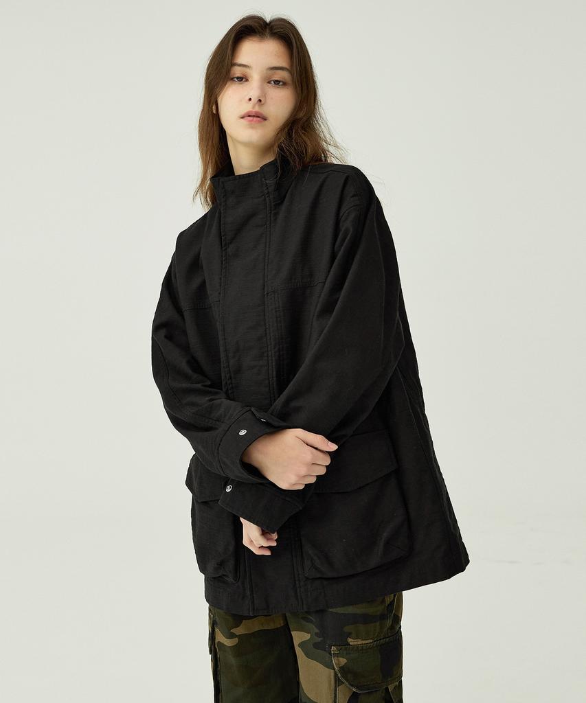 Magoodgan Safari 5311 Satin Cotton Oversized Black Field Jacket
