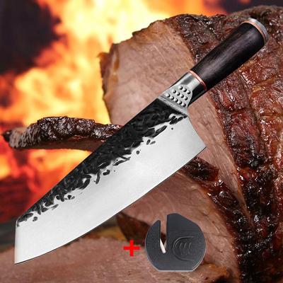 Kochmesser aus Kohlenstoffstahl, Ausbeinmesser, Kiritsuke-Messer, Küchenmesser, Fleischerbeil, Schlachtmesser mit Messerschärfer