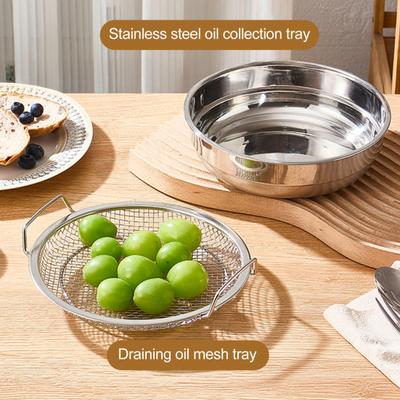 Stainless Steel Filter Basket Reusable Tray Frying Round Mesh Grilling Kitchen Strainer