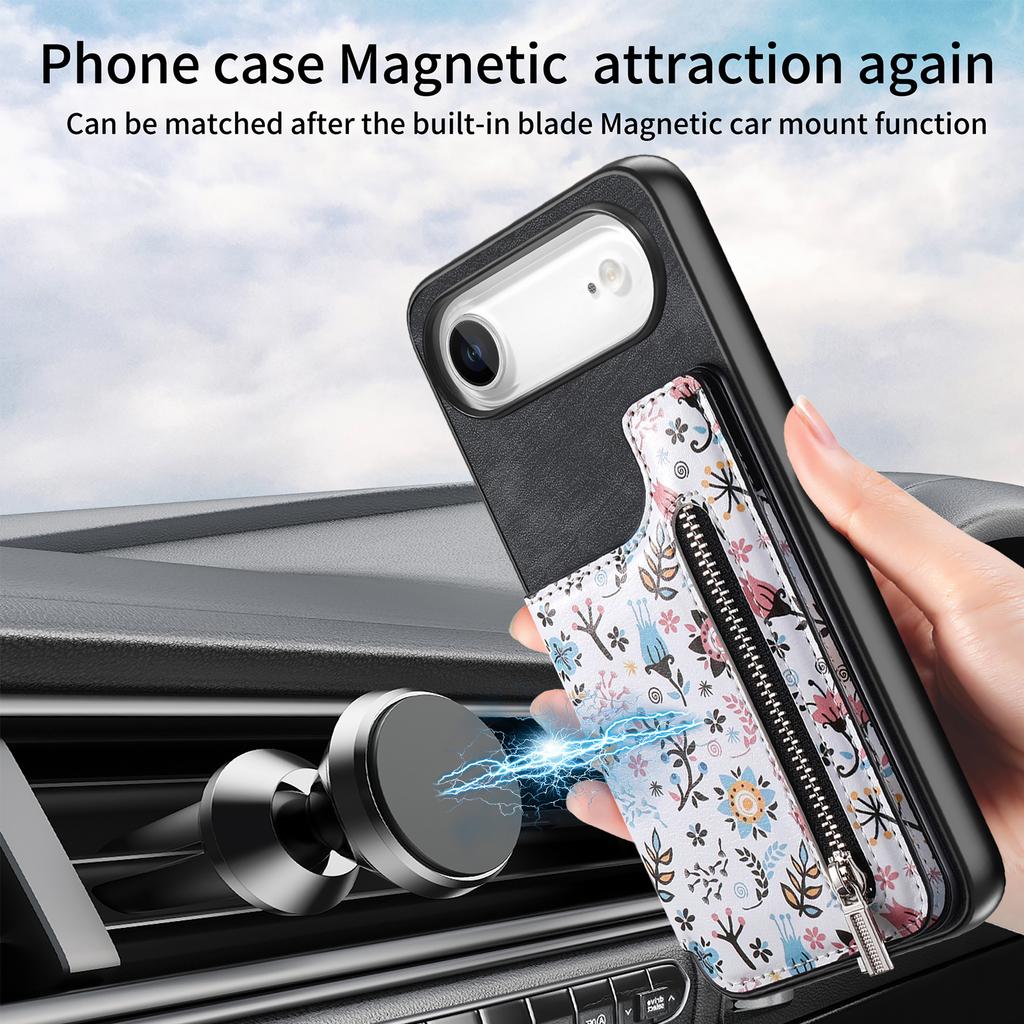 For iPhone Air Leather Phone Cover with RFID Blocking Zipper Card Bag Kickstand