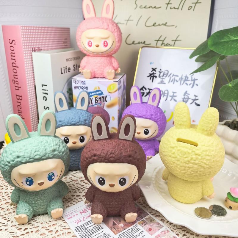 

1 Piece Cute Monster Labubu Piggy Bank Figurine Model Ornament For Children фіолетовий