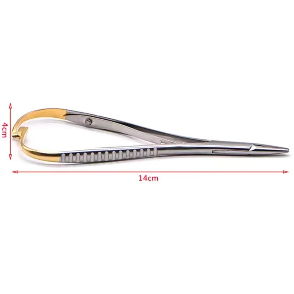 Durable And Safe Dental Needle Holder Forceps Straight Head Curved Gold Plated Handle Stainless Steel Orthodontic Plier Dental Clinic Instrument