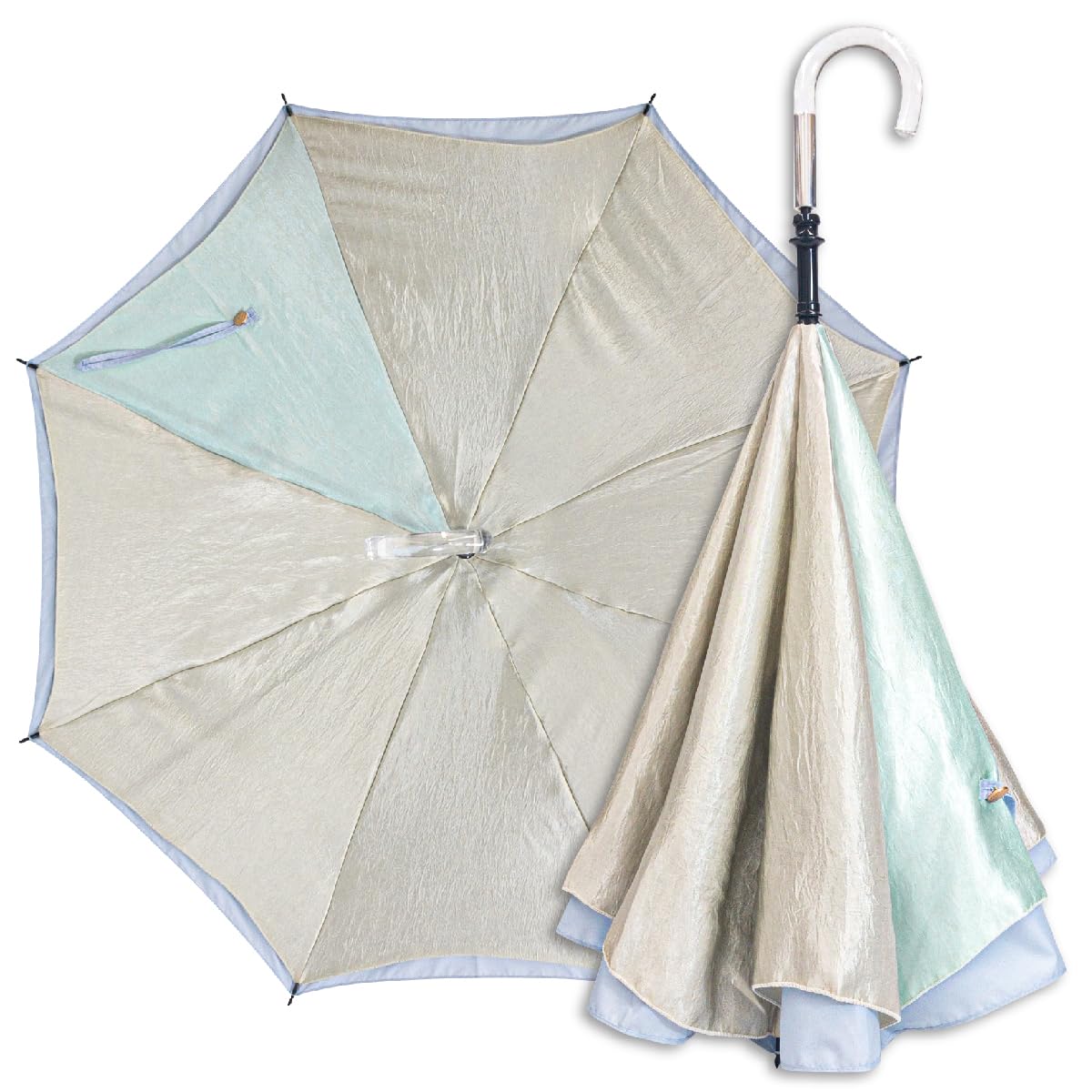 

saKASA Шампань Зонт-наоборот из сверкающей ткани для для солнечной и дождливой погоды длинный складной обратного сложения защищает вас от УФ-лучей воды идеально как