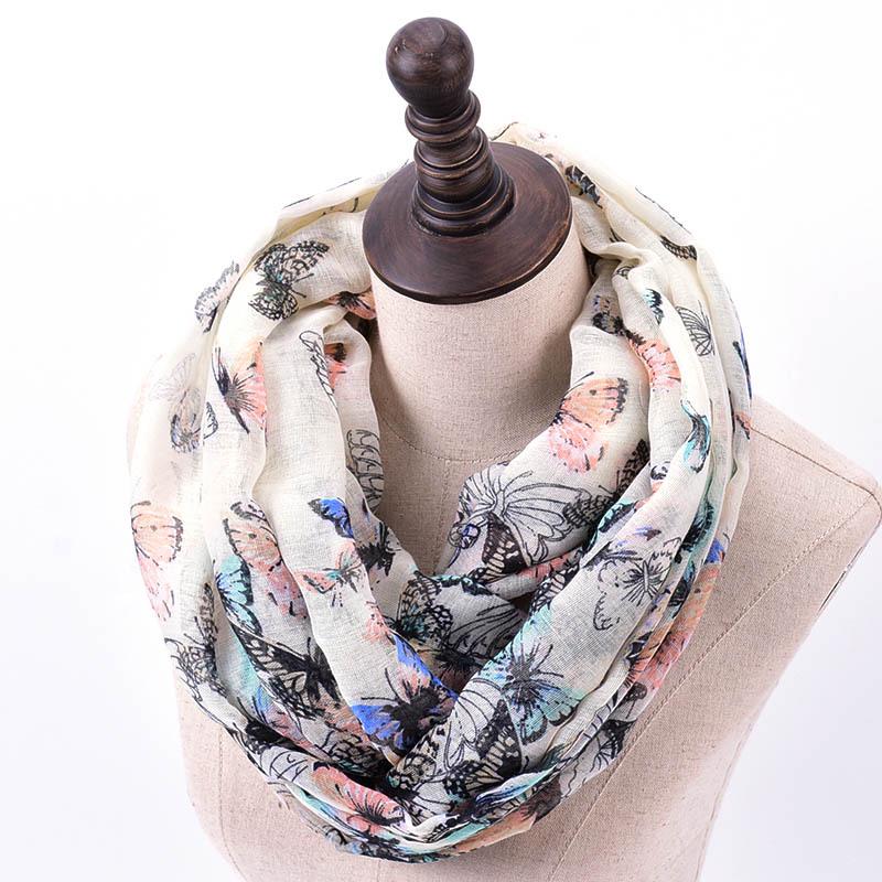 Nuova Sciarpa Infinity Stampa Farfalle alla Moda per Donna Inverno Pashmina Anello Circolare Sciarpe Animali Stampati Donna Sciarpa ad Anello