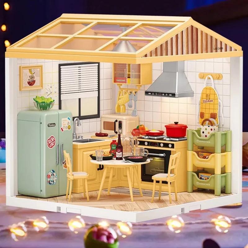Fai da te Artigianato per Bambini Casa delle Bambole Illuminazione Blocchi da Costruzione Assemblaggio Scena Miniature Giocattoli Casa delle Bambole per Bambini Regali Decorazioni per la Casa