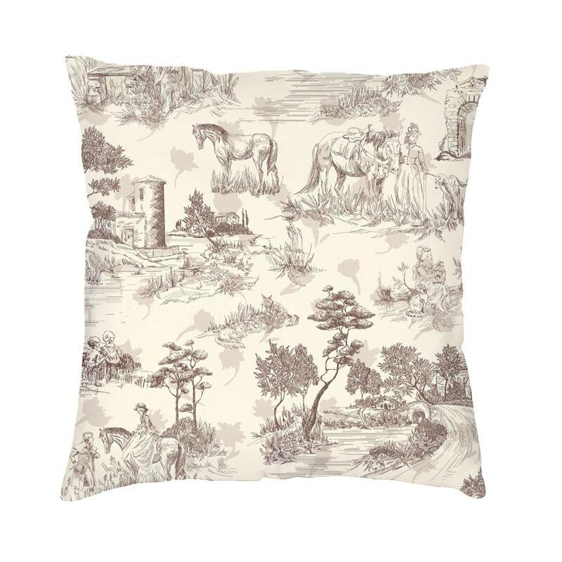 Red And White Toile De Jouy Cushion Covers Sofa Home Decor Square Throw Pillow Cover 45x45cm