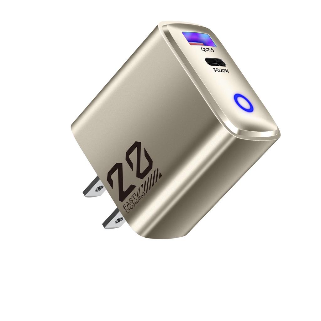 Metallic 20W Type-C Charger with Mini USB+PD Fast Charging Head, European Standard