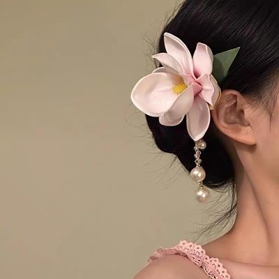1pc Under the Moon Flower Dai Super Fairy Sweet Hair Clip Pink Magnolia Hair Clip Atmosphere Headwear New Grab Clip
