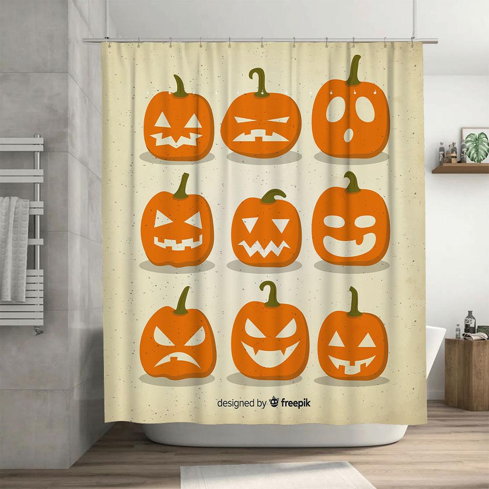 Halloween Decorative Shower Curtains Pumpkin Print Fabric Bathroom Shower Liner Waterproof 3D Printed Decoration Home Decor