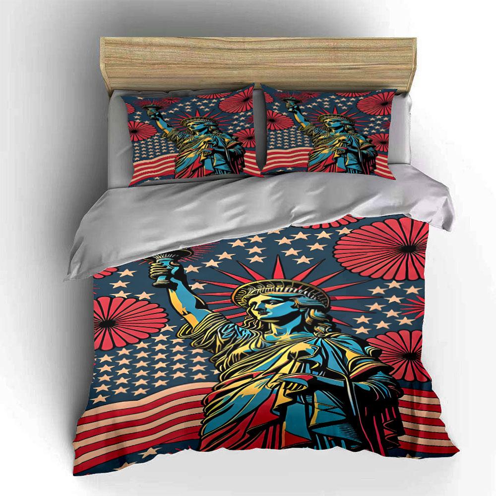 Statue, Stars, Stripes, Flowers. Bedding Sets Duvet Cover Sets Duvet Covers Pillowcases(1*Duvet Cover 2*Pillowcases Without Duvet Insert)