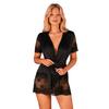 Obsessive - Sexy Kanten Peignoir Maderris Zwart XS/S