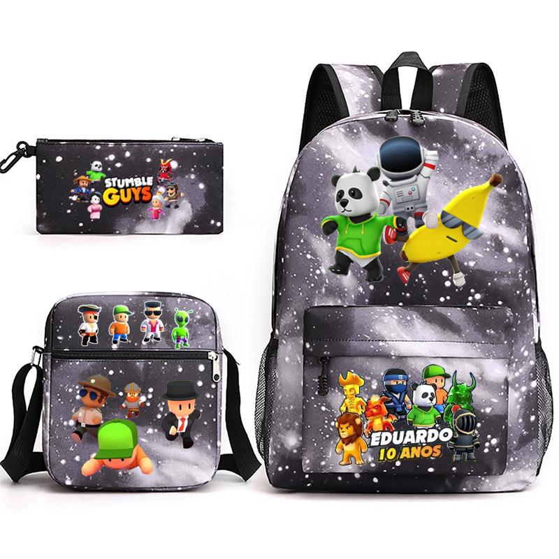 Large Capacity Schoolbag with Shoulder Strap; Student Three-piece Pencil Case Set
