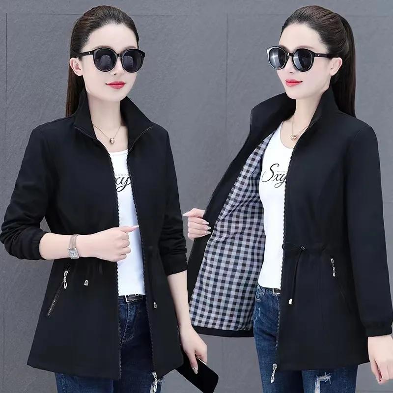 Ropa de mamá para primavera y otoño, cortavientos para mujer, ropa de abrigo de longitud media, chaqueta de cintura coreana, gabardina para mujer, abrigo básico, ropa de abrigo informal