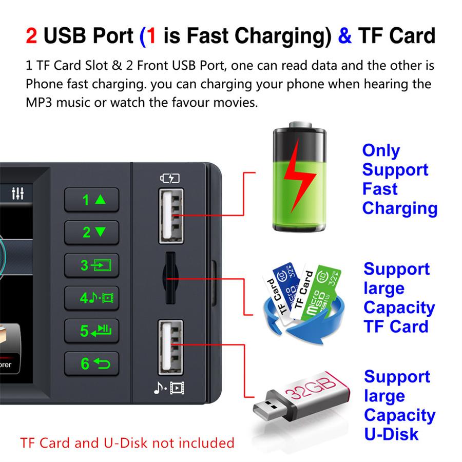 3.8" 1DIN Car Audio MP5 Radio Player FM Mirror Link Remote w/ Rear View Camera