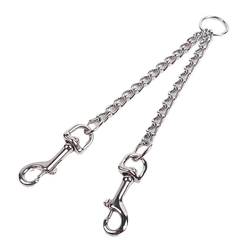 Pet Leash Metal Dog Chain Iron Chain One Drag Two Double-headed Leash Two-in-one Small and Medium-sized Dog