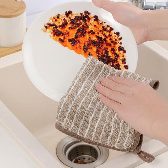 5/10/20Pcs Cleaning Rags Water Absorbent Kitchen Dishcloth Set with Hanging Ring Design Kitchen Cleaning Clothes
