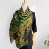 1 Pcs 90X180 Retro Chinese-style Green Animal, Crane and Flower Long Scarf, Paired with an Air-conditioned Shawl for Women
