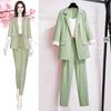 Dünne Jacke im koreanischen Sommerblazer im lässigen Stil mit weiten Beinen und zweiteiligen eleganten Hosensets für Damen im Büro-Business-Anzug