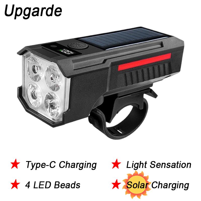 Solar Bicycle Lights Front Intelligent Light-sensing Bike Front Lamp with 120 Decibel Horn Type-c Charging Headlight LED Light2