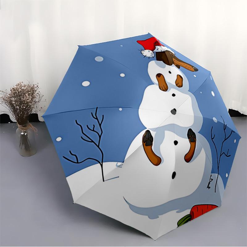1pc Snowman, DogAutomatic Open/close Folding Umbrella, Compact Portable Travel Umbrella, Perfect Birthday/Holiday, Cute Umbrella y026