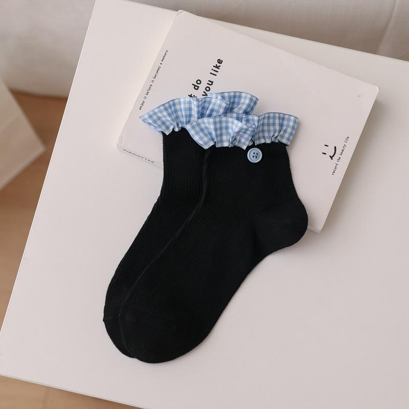 

5pair Gray Lace Socks Children S Spring And Summer Thin Short Socks Button Short Girls Socks Japanese Medium Tube Socks Women One size fits all чорний