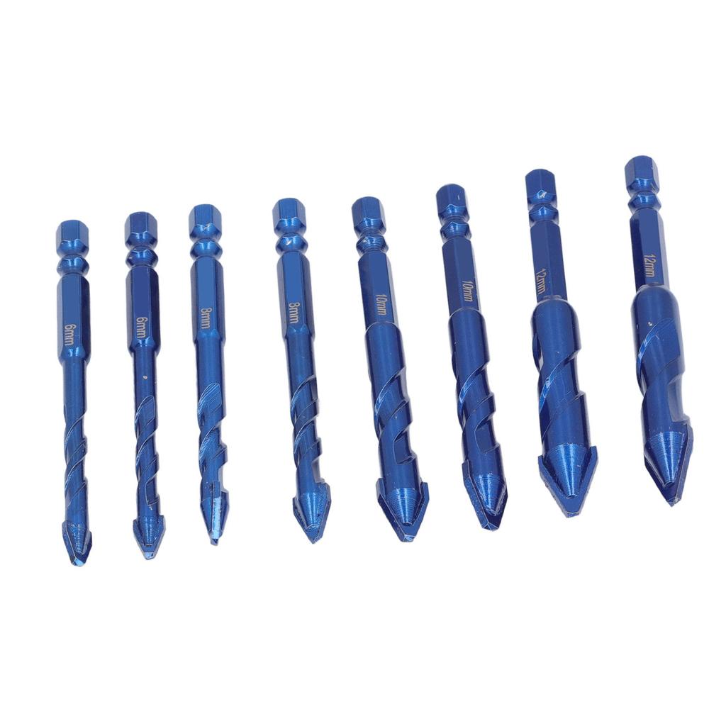 8 Pieces Skewed Head Eccentric Bits 14 Inch Hex Shank Twist Drill Set for Stone Glass Marble Tile