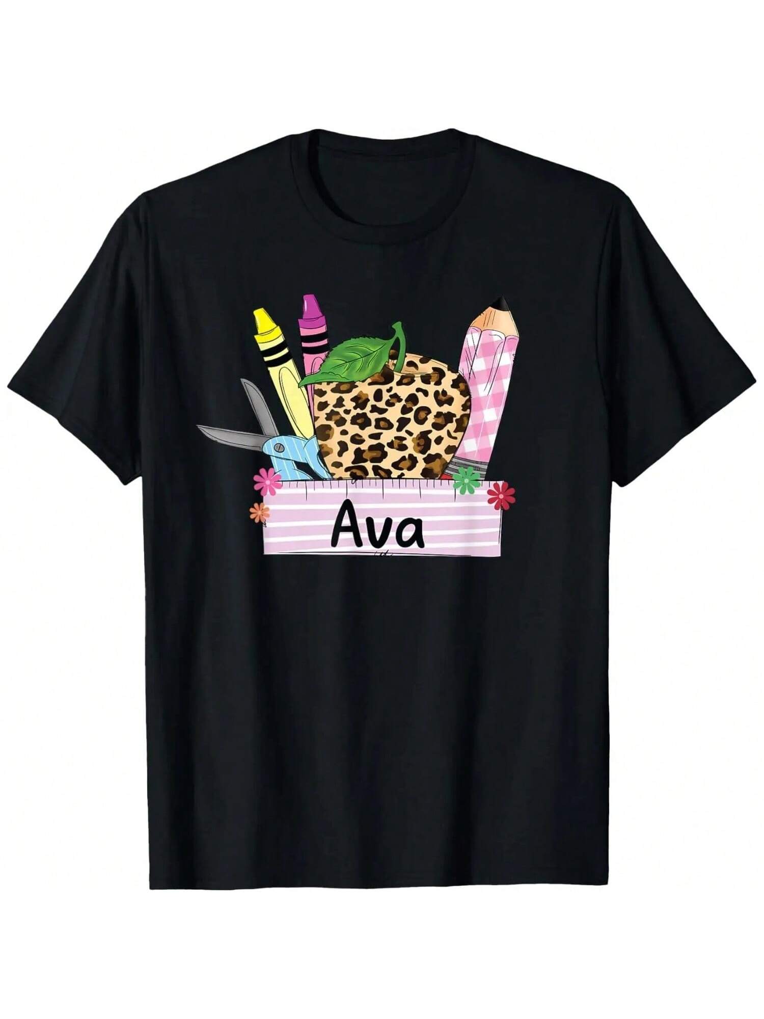 Personalized Back To School Design With Custom Name Ava T-Shirt S разноцветный