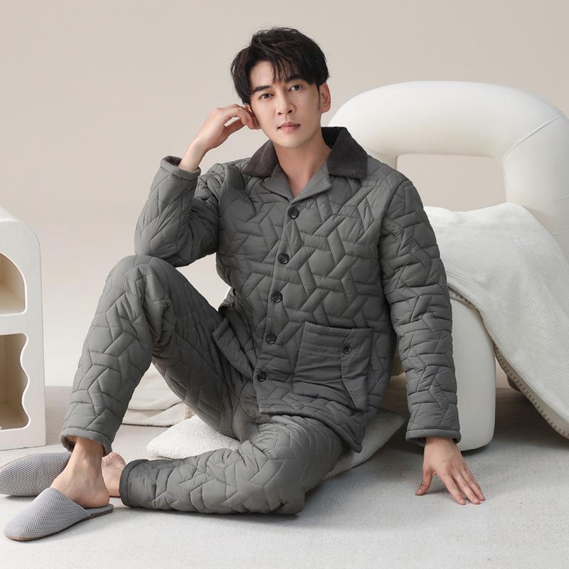 

Пижама мужская зимняя из кораллового флиса, трехслойная, утолщенная, на хлопковом пуху, мужская осенне-зимняя фланелевая домашняя одежда 3XL