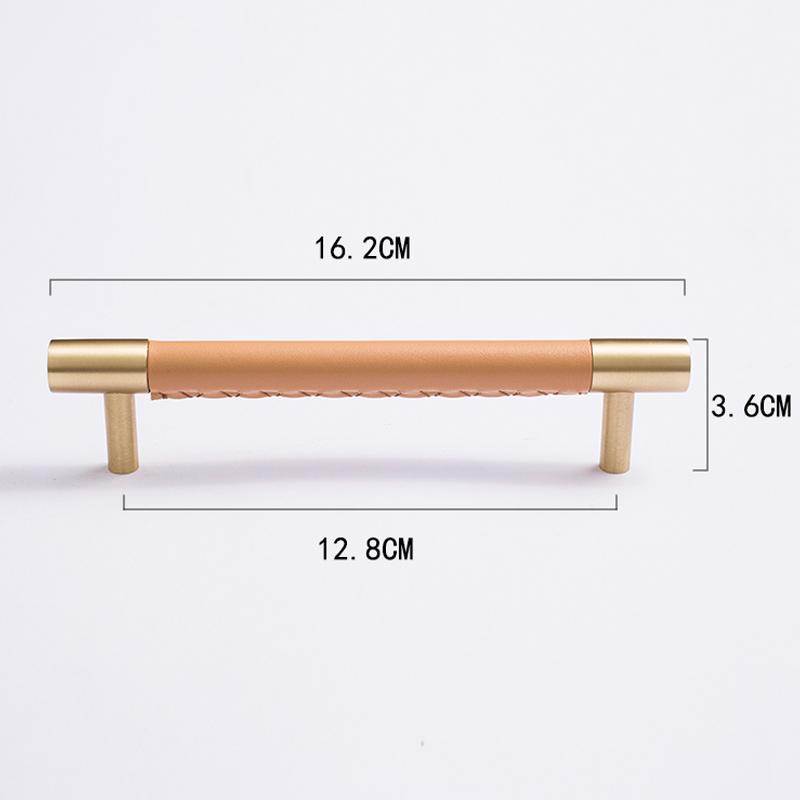 Nordic Style Simple PU Leather + Brass Door Drawer Double Hole Cabinet Handle Kitchen Cupboard Door Pulls Furniture Handle